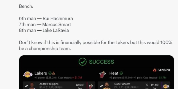 热记曝湖人交易维金斯要点：湖媒列4换1出首轮 完美先发可冲冠